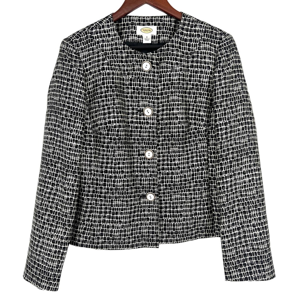 Talbots Womens Size 6 Wool Silk Blend Elephant Print Jacket Blazer Blouse Top
